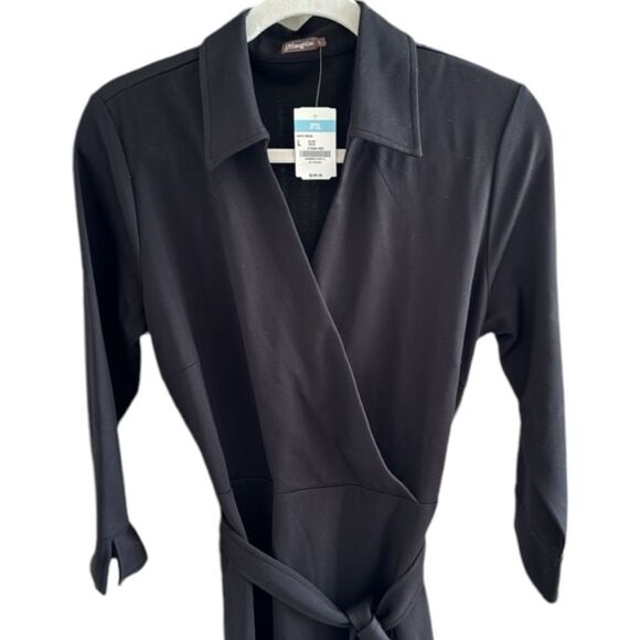 J. McLaughlin Dress NWT Verte in Black Faux Wrap Knee Length Size Large - Picture 3 of 10